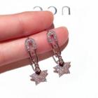Rhinestone Safety Pin & Star Dangle Earring 1 Pair - Silver - One Size