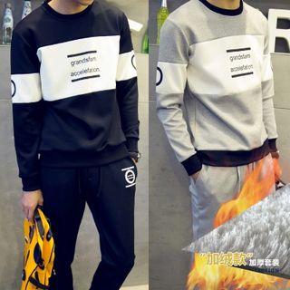 Set: Lettering Color Block Pullover + Sweatpants