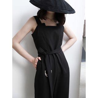 Contrast Trim Tie-waist Sleeveless Cropped Jumpsuit