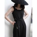 Contrast Trim Tie-waist Sleeveless Cropped Jumpsuit