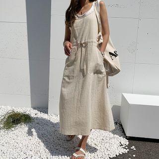 Drawcord-waist Long Pinafore Dress