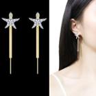 Rhinestone Star Fringed Earring 1 Pair - Sterling Silver Needle - Threader Earring - One Size
