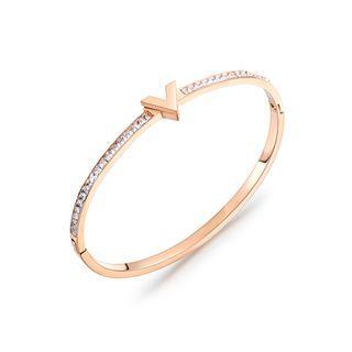 Simple And Fashion Plated Rose Gold English Alphabet V 316l Stainless Steel Bangle With Cubic Zirconia Rose Gold - One Size