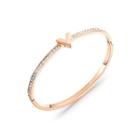 Simple And Fashion Plated Rose Gold English Alphabet V 316l Stainless Steel Bangle With Cubic Zirconia Rose Gold - One Size