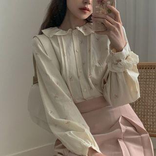 Ruffle Embroidered Blouse Almond - One Size