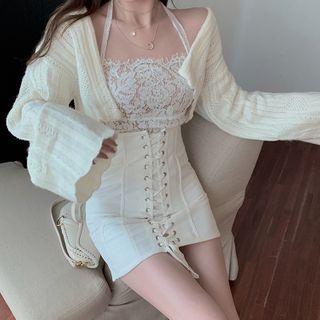 Lace Camisole Top / Pencil Skirt / Cardigan