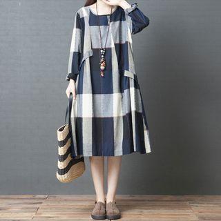 Long-sleeve Plaid Tunic Dress