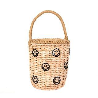 Smile Beaded Straw Basket Bag