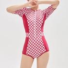 Short-sleeve Checkered Swimsuit