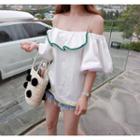 Off-shoulder Contrast-trim Ruffled Top
