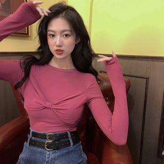 Long-sleeve Bow-front Top