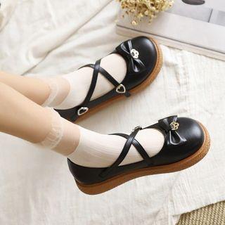 Bow Cross Strap Platform Mary Jane Shoes