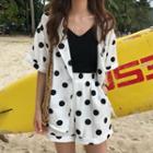 Dot Loose-fit Short-sleeve Shirt / High-waist Shorts