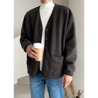 V-neck Sherpa-fleece Oversized Jacket