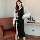 Long-sleeve Traditional Chinese Midi Sheath Dress