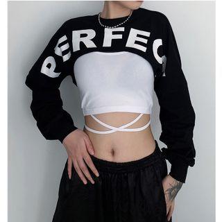 Set: Cropped Lettering Sweatshirt + Tie-waist Camisole Top