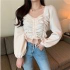 Long-sleeve Ruched-front Blouse