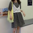 Crochet Knit Camisole / Flower Print Short-sleeve Shift Dress