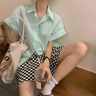 Short-sleeve Shirt / Checkered Wide Leg Shorts