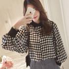 Diamond Pattern Balloon-sleeve Chiffon Shirt