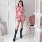 Belted Flared Satin Shirtdress