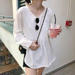 V-neck Long-sleeve Top White - One Size