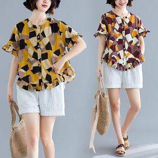 Asymmetrical Wood Ear Flower Trim Panel Shirt