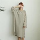 Long-sleeve Textured Midi T-shirt Dress