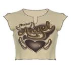 Lettering Heart Print Cropped Vintage T-shirt