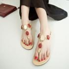 Jeweled Faux-leather Flat Sandals