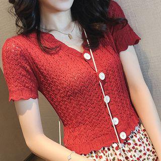 Crochet Knit Short-sleeve Cardigan