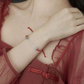 Bar Sterling Silver Red String Bracelet Red - One Size