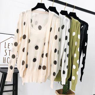 Set: Dotted Light Tank Top + Open-front Light Cardigan