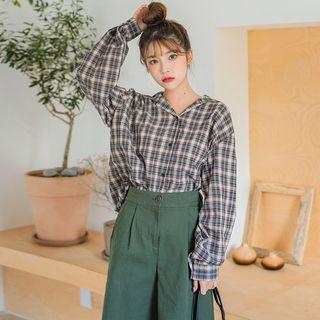 Plus Size Sailor-collar Plaid Shirt