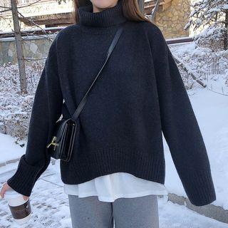Turtleneck Sweater / Plain T-shirt / Wide-leg Knit Pants
