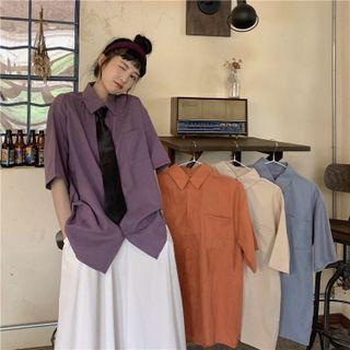Short-sleeve Plain Shirt / Necktie / Set