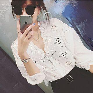Short-sleeved Eyelet Lace Blouse