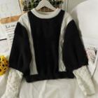 Patchwork Colorblock Crew-neck Sweater Black - One Size