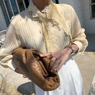 Lace-scarf Neck Sheer Blouse