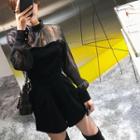 Long-sleeve Velvet Panel Playsuit