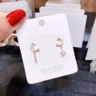 Non-matching Rhinestone Moon & Star Dangle Earring 1 Pair - Silver Steel - As Shown In Figure - One Size