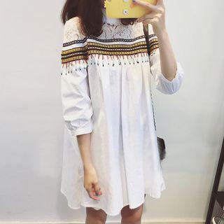Lace Panel Patterned A-line Dress
