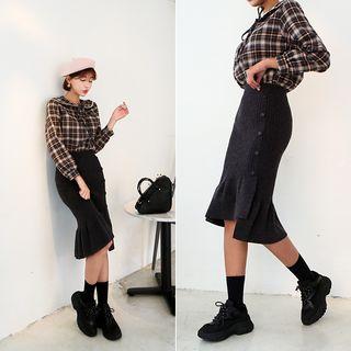 Flounced-hem Knit Midi Skirt