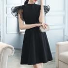 Short-sleeve Sheer Panel A-line Party Dress