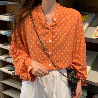 Balloon-sleeve Printed Shirt As Shown In Figure - One Size