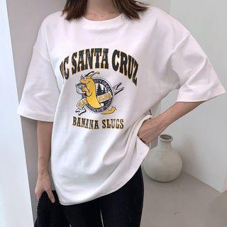 Slit-side Printed Fleece-lined T-shirt