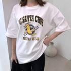 Slit-side Printed Fleece-lined T-shirt