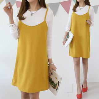 Set: Spaghetti-strap Minidress + Long-sleeve Top