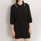 Contrast Trim 3/4 Sleeve Knit Polo Shirt Dress