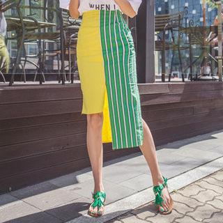 Printed Asymmetric-hem Midi Skirt